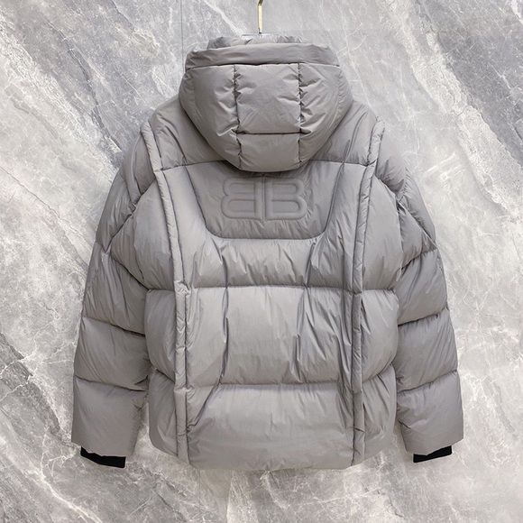 Balenciaga Grey Double B Embossed Hooded Down Jacket - Picture 2 of 9